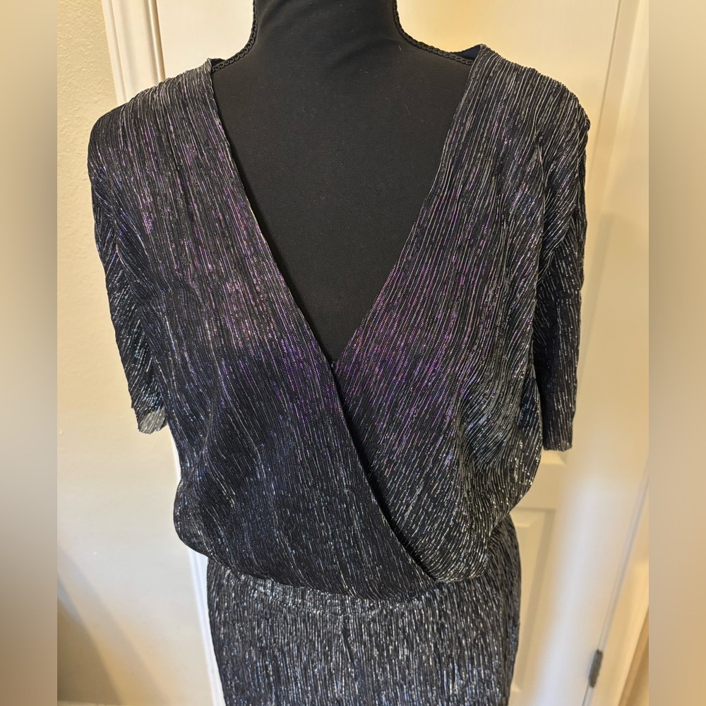 NEW NWT Banana Republic XL Metallic wide leg Jumpsuit V-neck Pants - Picture 15 of 16